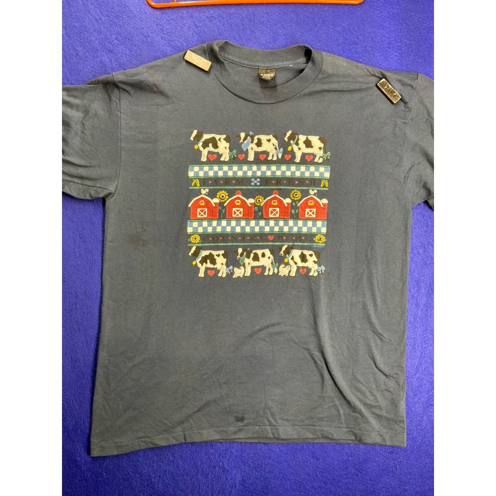 Cottagecore Unisex Platinum Plus Farm Fresh Country Pure T-Shirt XL Navy Blue